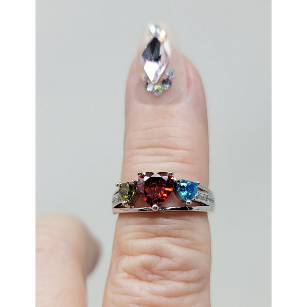 Faceted Three Hearts Crystal Ring Size 8